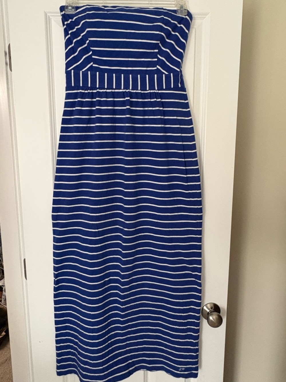 Vineyard Vines Blue and White Strapless Midi Dress